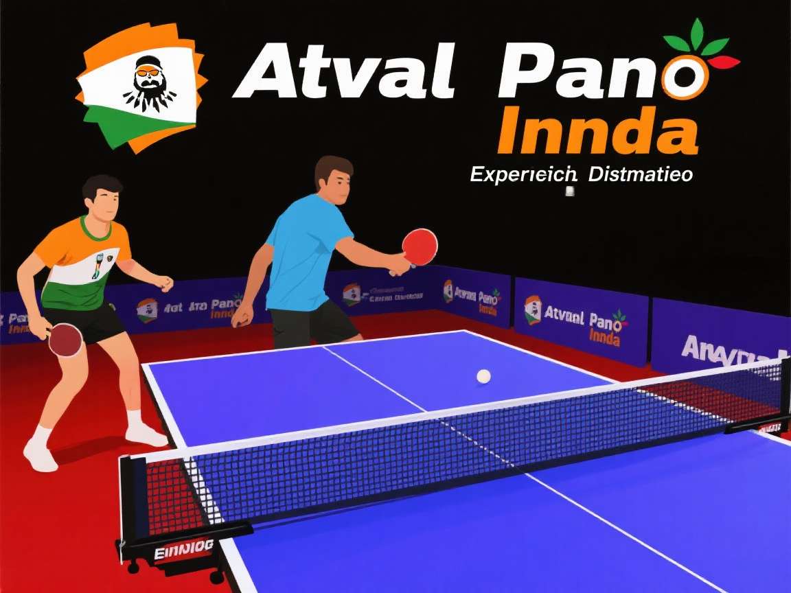 Advanced Table Tennis India Gameplay Advanced Table Tennis India gameplay showing two players competing in a tournament match with Indian stadium background